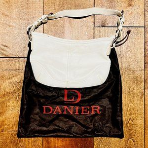 Danier Leather Small Shoulder Bag with Adjustable Strap and Zip Closure, White